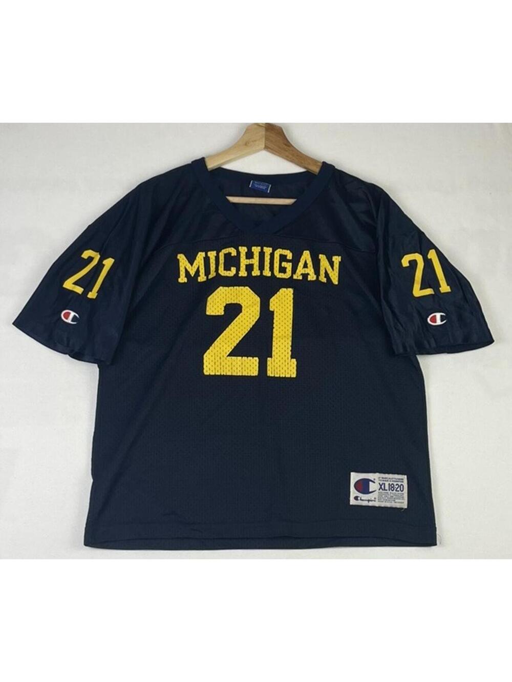 Vintage Champion Michigan Wolverines Navy Football Jersey #21 College YOUTH XL